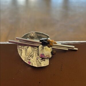 Artisan Silver-Tone Abstract Brooch with Bead Accents